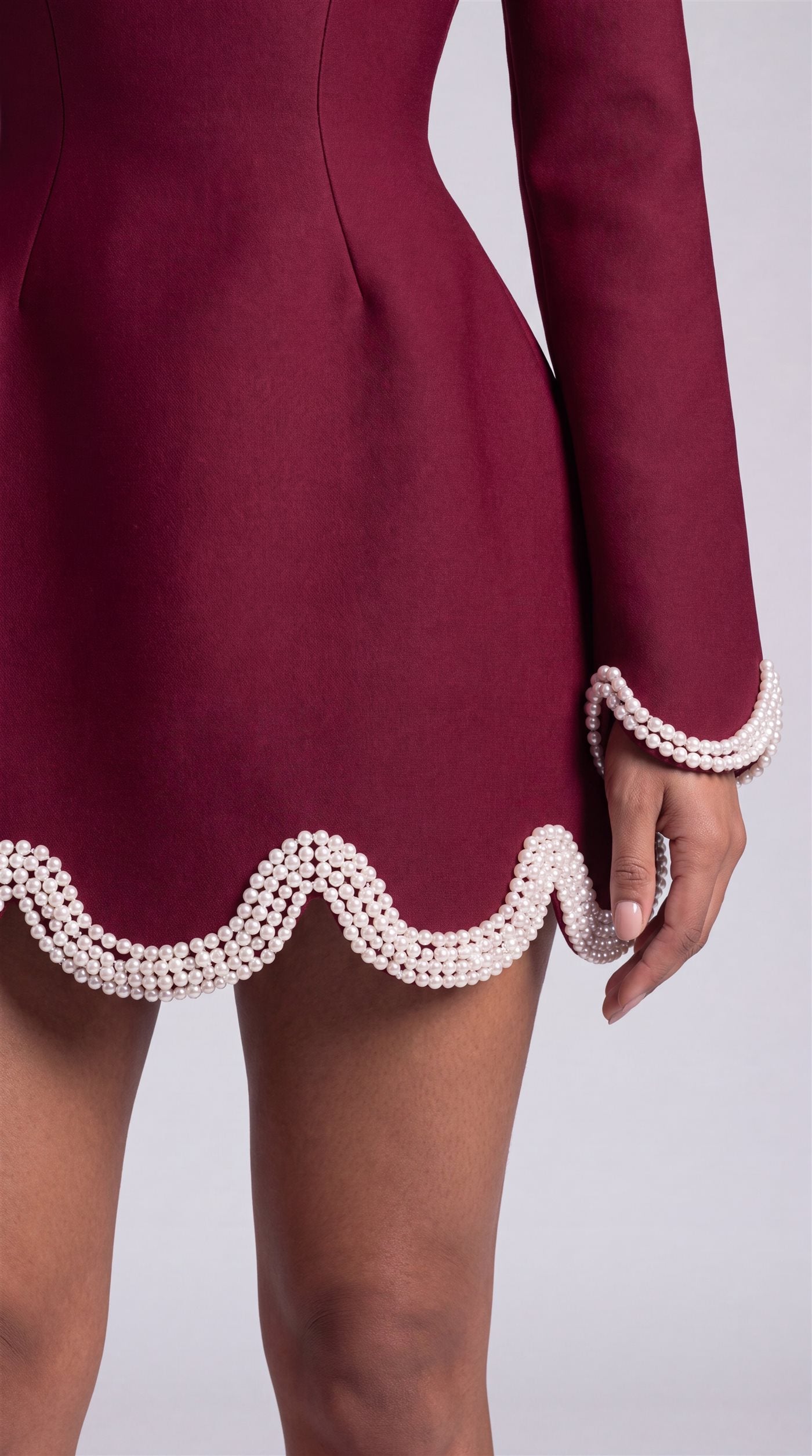 Zarrelah campaign — pearl beaded scalloped hem detail